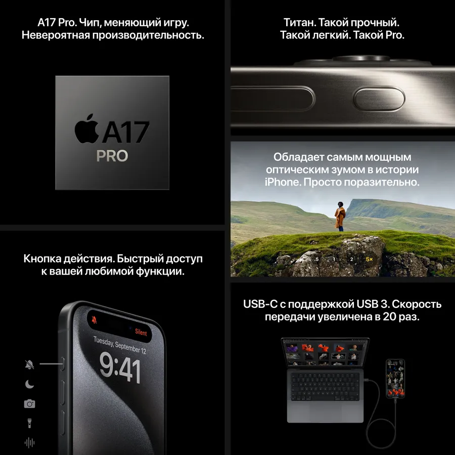 iPhone 15 Pro 128 ГБ Титановый чёрный — фото 7